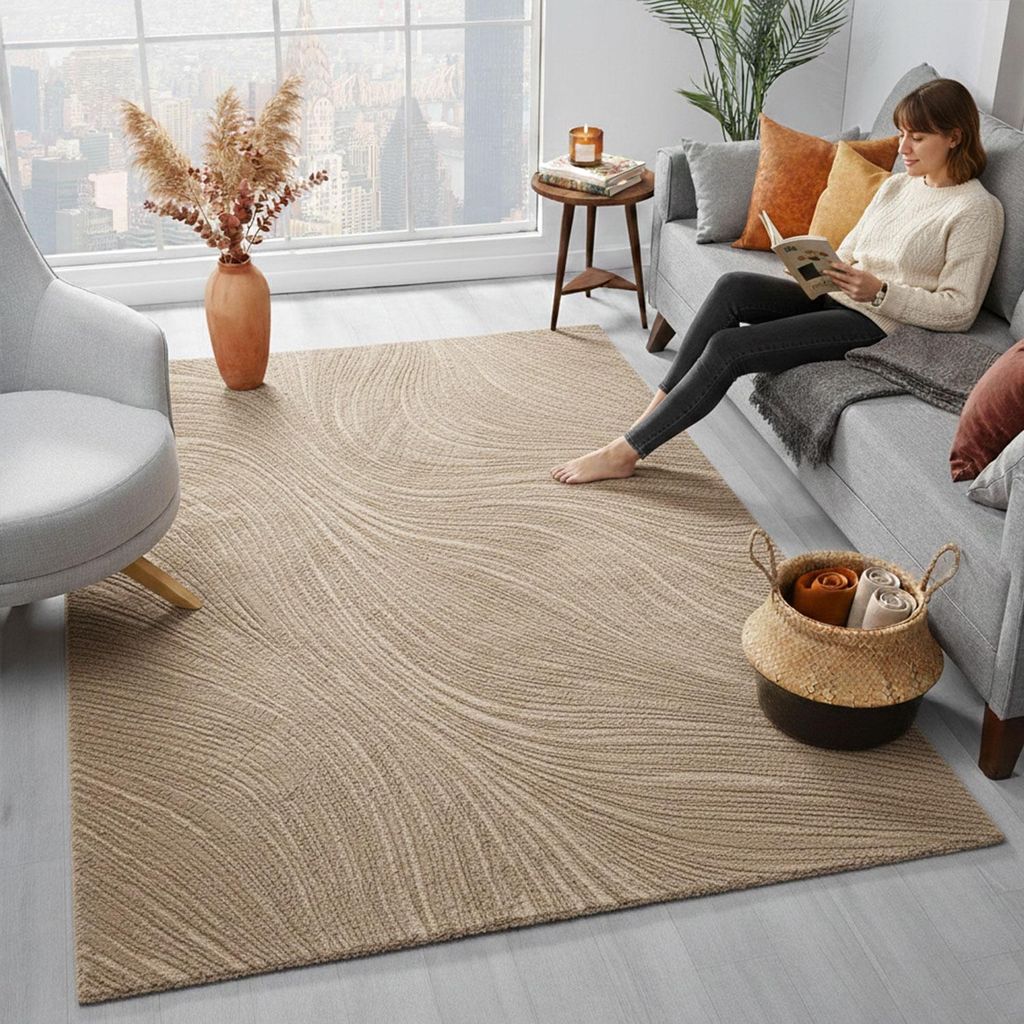 Teppich Wohnzimmer Teppich Schlafzimmer, flur, küche Kurzflor Boho Design Unifarbe Hoch-Tief-Effekt Modern 3D Weich