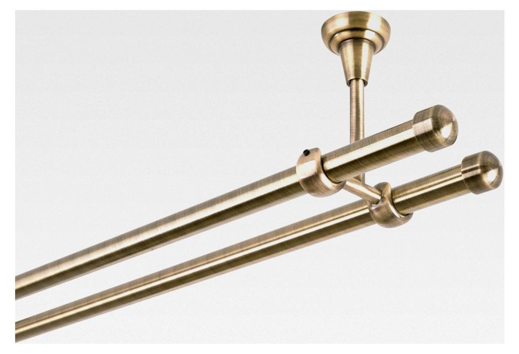 Gardinenstange 19 mm 2-läufige Deckenbefestigung Antik-Gold Metall Neu