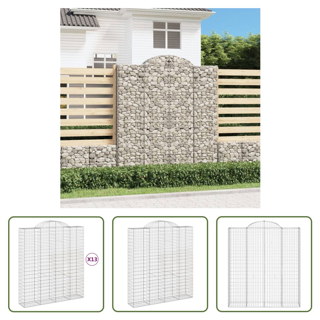 The Living Store Gabionen mit Hochbogen 13Stk. 200x50x220/240cm Verzinktes Eisen