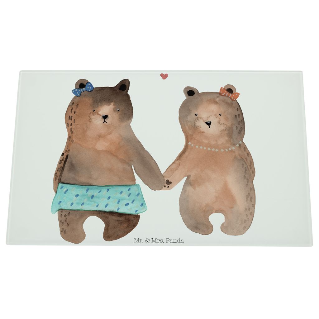 Mr. & Mrs. Panda Glasschneidebrett Bär Freundin - Weiß - Geschenk, Glas Schneidbrett, Hackbrett, Schneidebrett Aus, Teddy, Schneideplatte, schnei...