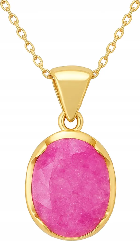 Collana d'oro con pietra rosa, grande cristallo rosa, argento
