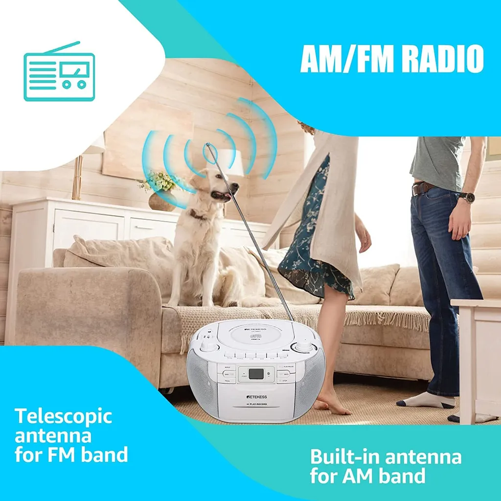 Radio CD Cassette Portable Stéréo avec Port USB et Télécommande - Blanc