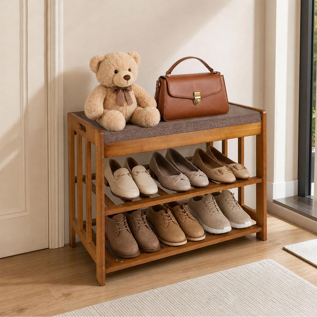 Schuhbank gepolstert 50cm Sitzbank mit Stauraum 2 Ebenen Produktbild 
