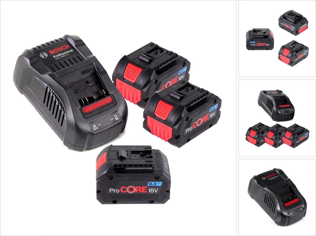 Bosch Starter-Set ProCore mit 3x ProCORE 18 V 8,0 Ah Professional Akku ( 1600A016GK ) und GAL 1880 CV Ladegerät