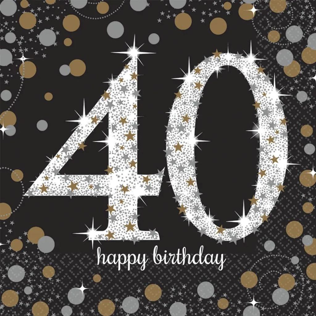 16 servetten, "40 Sparkling Celebrations", zilver & goud - Productafbeelding 