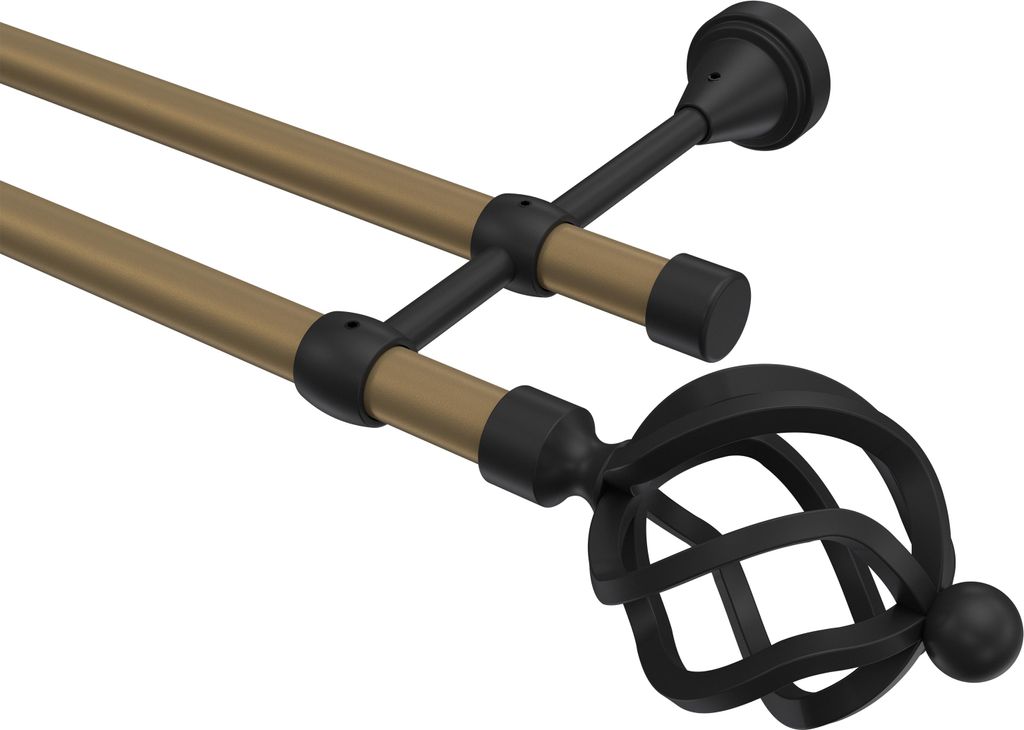 Interdeco Gardinenstange / Vorhangstange Gold matt / Schwarz, Typ Primus Paolo (Schmiedekugel), 16 mm Ø 2-läufig, 100 cm