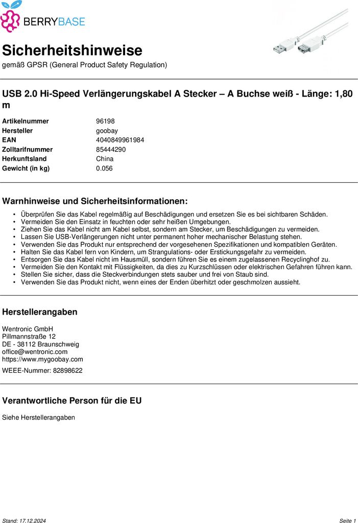 Goobay Hi-Speed USB 2.0 Verlängerungskabel – 30 Cm, Grau | Bis 480 Mbit/s, Doppelt Geschirmt