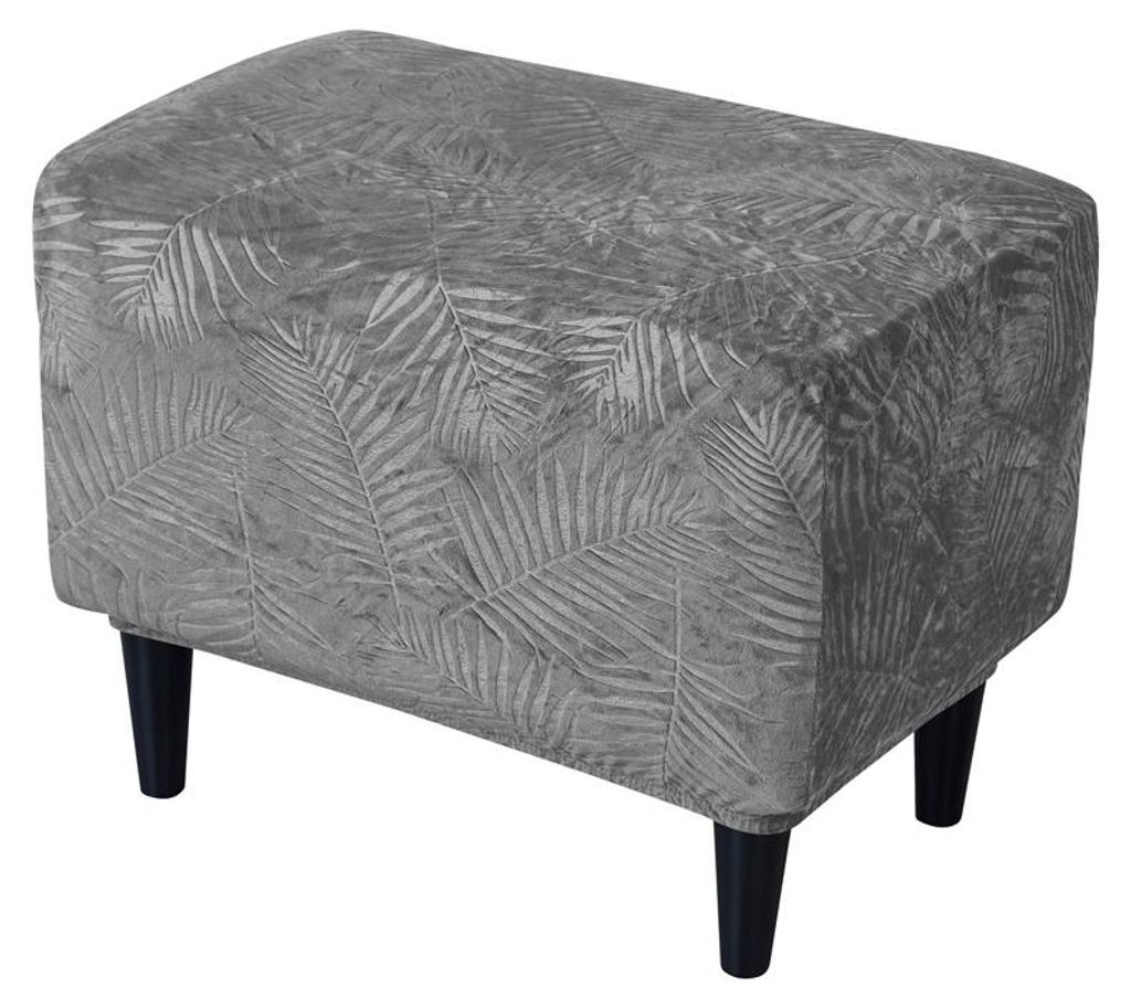 Hockerbezug / Poufbezug für Fußhocker und Pouf – Dunkelgrau, Premium Velours, geprägtes Palmenblatt-Muster, weich, elastisch, passgenauer Schu...