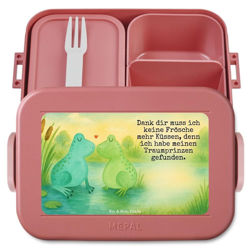 Mr. & Mrs. Panda Snackbox Frosch Liebe Design - Rot Pastell - Geschenk, Vesperbox, Frösche, Lebensmittelbehälter, Ehefrau, Lunchbox, Liebesbeweis...