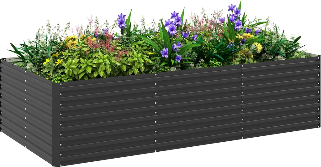 Carré Potager Outsunny en Acier Galvanisé 240 x 120 x 60 cm - Gris Anthracite