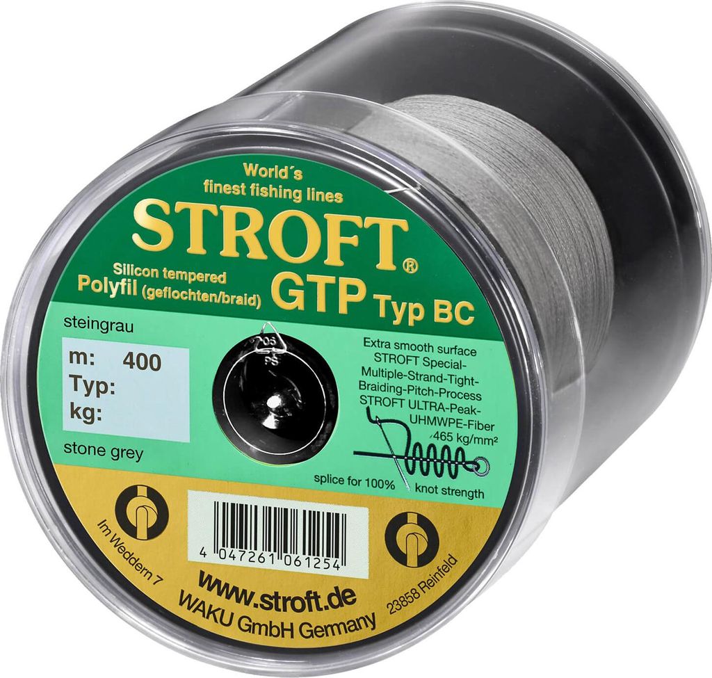 Stroft GTP Typ BC Baitcaster Schur Geflochten Grau 400m BC2 0,18mm 6kg