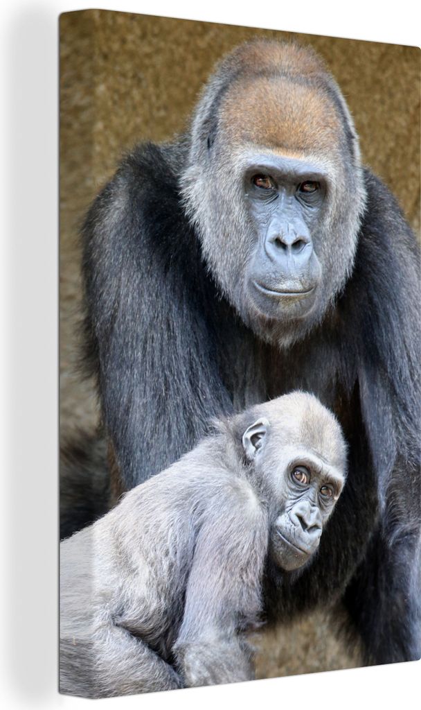 OneMillionCanvasses - Leinwandbilder - 90x140 cm, Bild eines Gorillas mit seinem Jungen, Wandbilder Kunstdruck Wanddekoration - Foto auf Leinwand...