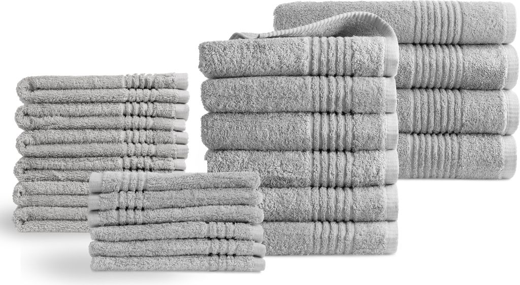 PHLOX Handtücher 22 Teilig Set - 100% Baumwolle 600 g/m² - Weich, Frottee, Saugstark - Creme Hellgrau