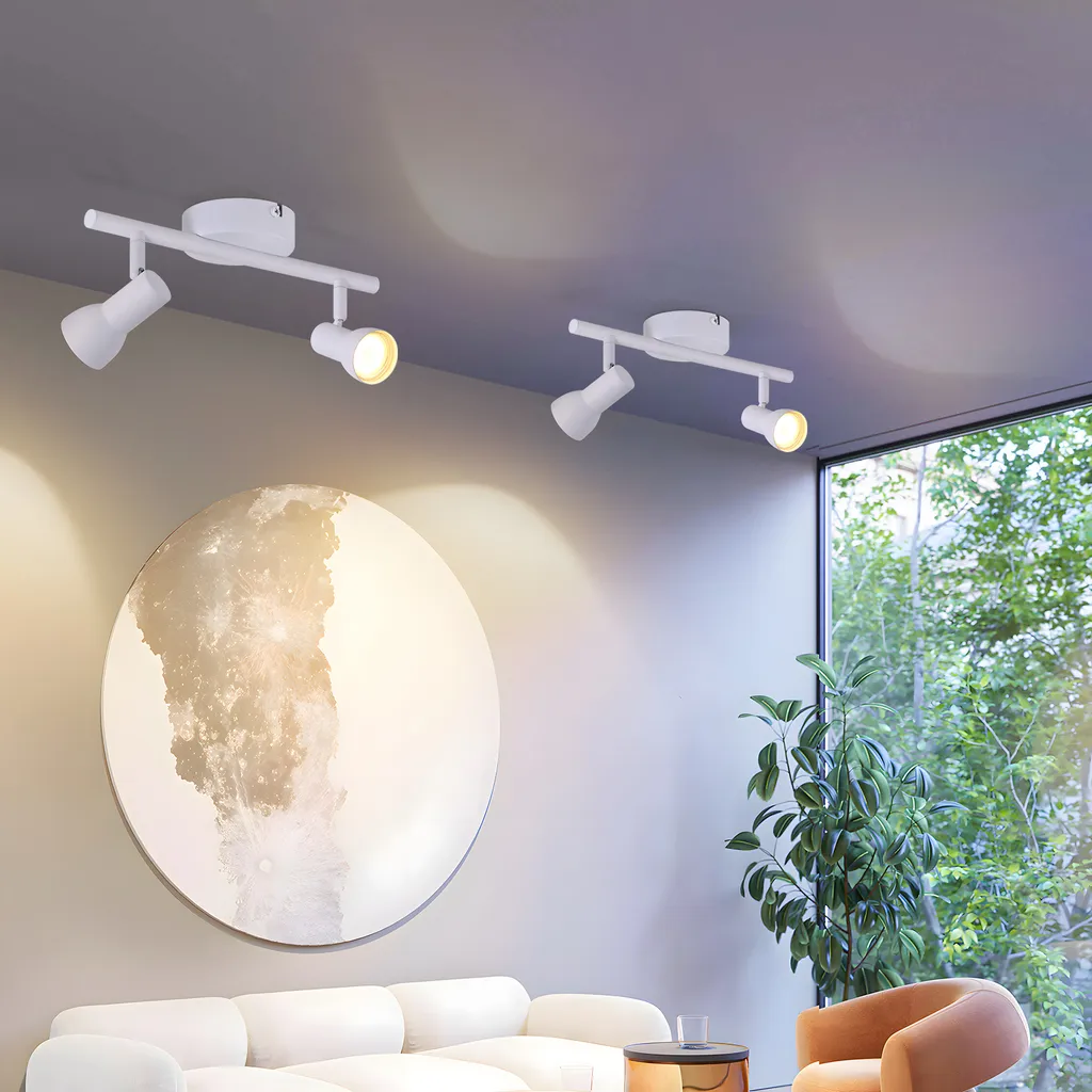 ZMH Faretto da soffitto 2 fiamme Lampada da soffitto corridoio Luce da soffitto Design moderno Faretto da interno bianco GU10 Spot da soffitto in metallo 350°Spot orientabili per camera da letto soggiorno cucina (senza lampadina) - 6