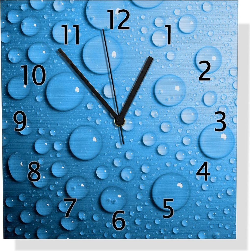 Wallario Design Wanduhr Wassertropfen auf Blau aus Aluverbund, Größe 30 x 30 cm