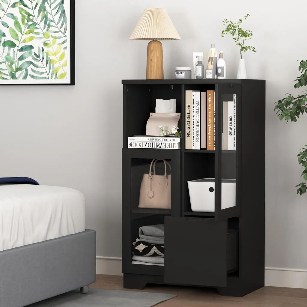 Buffet Moderne Noir MODFU : Solution de Rangement Compact en MDF 100cm - 9