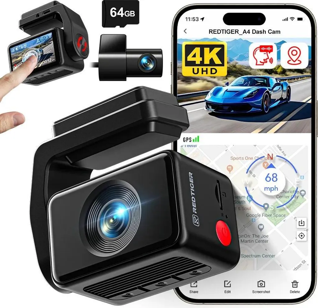 Dashcam de Sécurité Automobile 4K pour Surveillance Parking et Voyage 64G