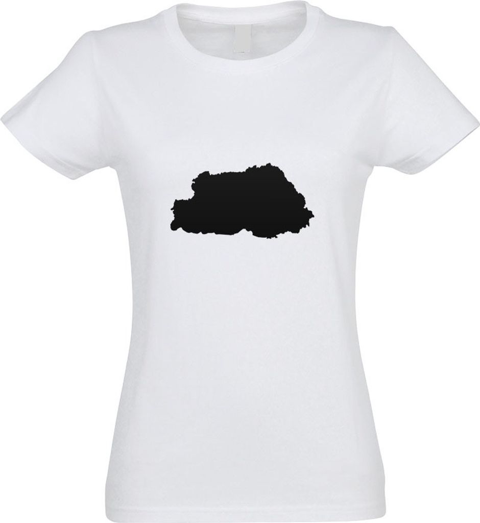 Kiwistar - T-Shirt tailliert - Damen - Weiss - Bhutan Umriss Kontur - mit Motiv Bedruckt - Funshirt Design - Sport - Freizeit - Damen - XXL