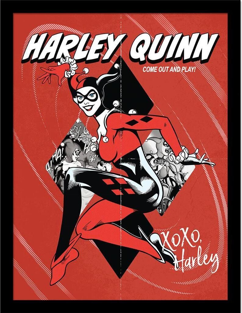 Batman - Gerahmtes Poster "Harley Quinn Play" PM10929 (40 cm x 30 cm) (Rot/Weiß/Schwarz)