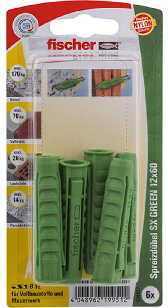 fischer Spreizdübel SX GREEN 12x60 K, Dübel, (6 Stück)