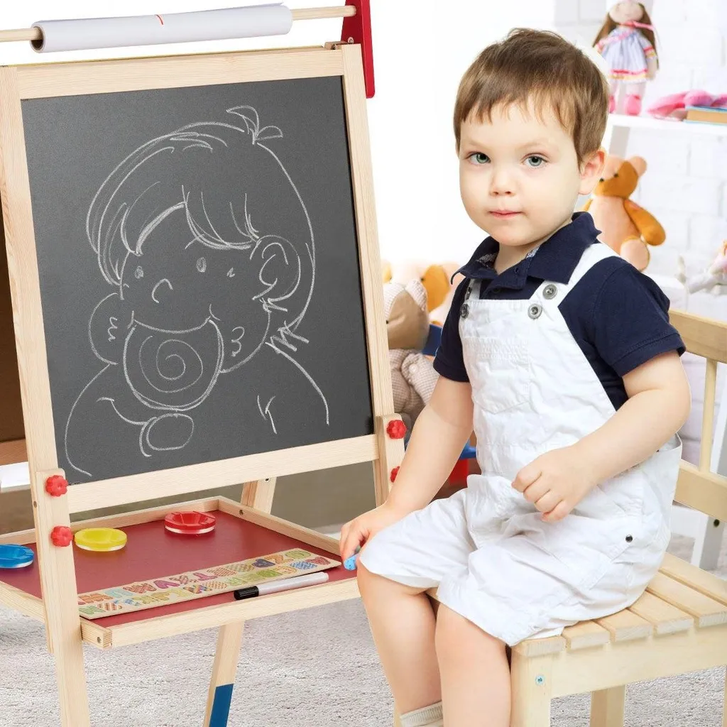 Tableau multi-activités enfant réglable et chevalet dessin en bois