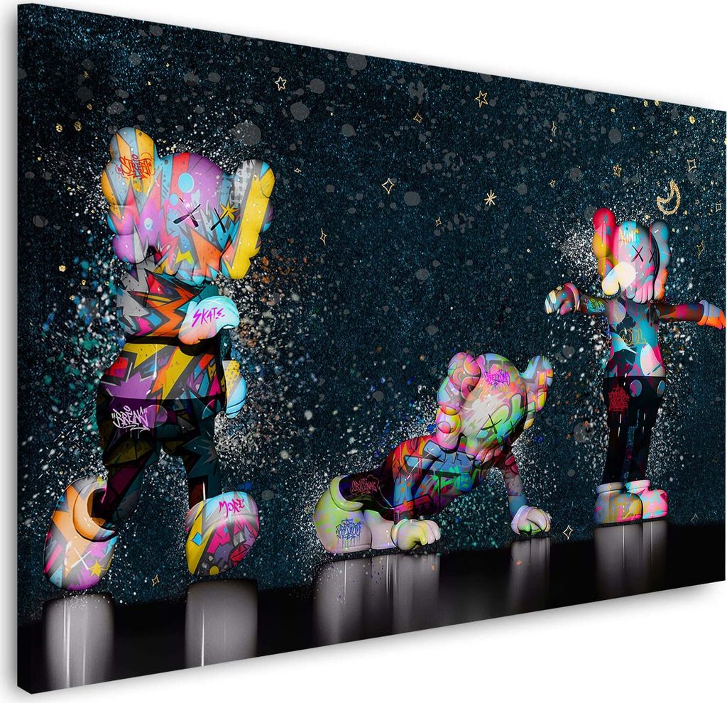 Bunte Figuren in Graffiti Pop Art Stil Wandbild Leinwandbild Kunstdruck XL Wanddeko: 120x80x2cm