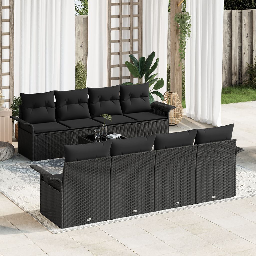 Desgin 9-teiliges Garten Sofa Set mit Kissen Schwarz Poly Rattan - Gartensofas 3353962