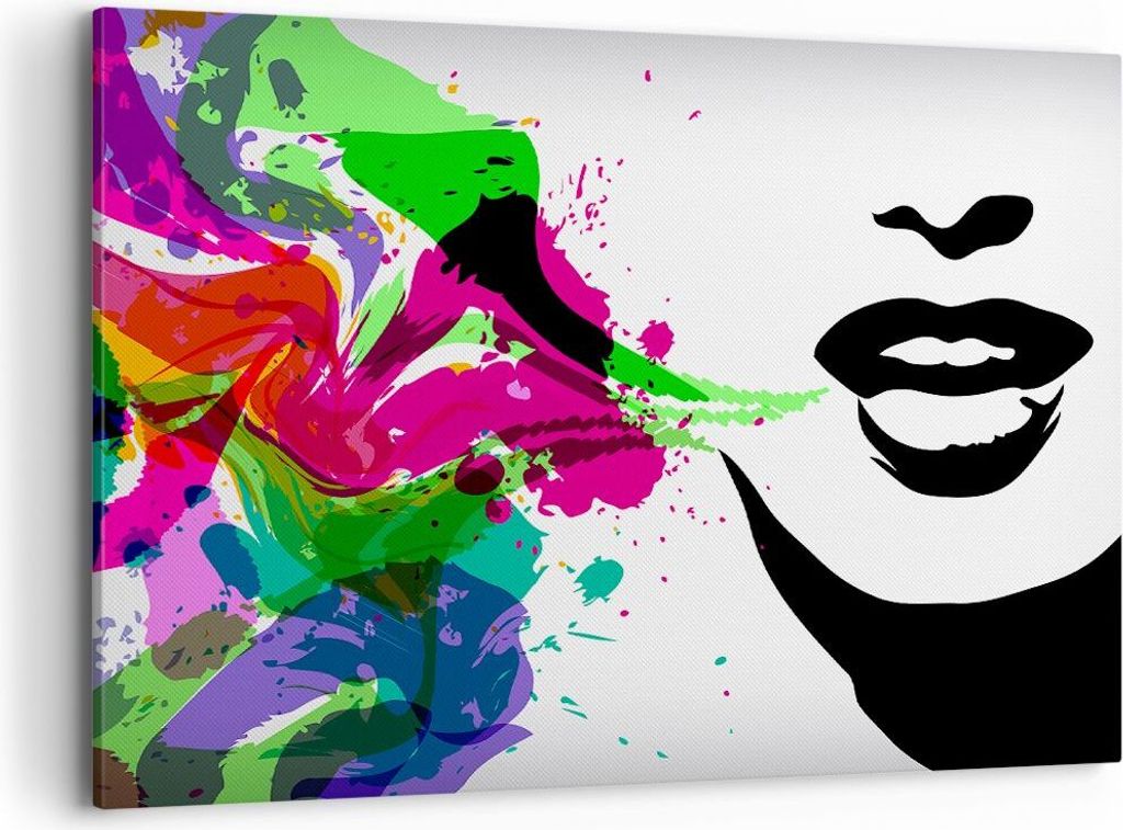 Bild auf Leinwand - Leinwandbild - Frau Gesicht Lippen Make-up - 100x70cm - Wand Bild - Wanddeko - Leinwanddruck - Bilder - Kunstdruck - Wanddekora...