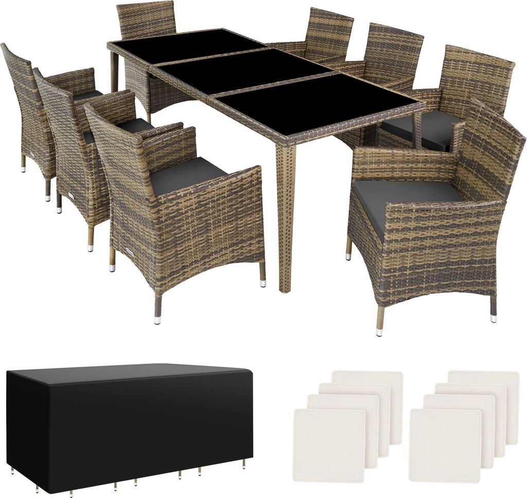 tectake® Aluminium Rattan Sitzgruppe Menorca wetterfest und Produktbild 