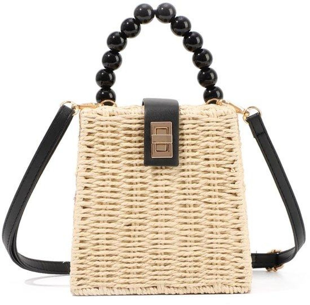 Beige Handtas mit Handgewebter Stro-Shouldertasche für Strand und Sommer