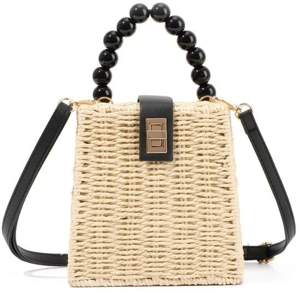 Sac bandoulière paille naturelle tressée beige, look bohème chic été