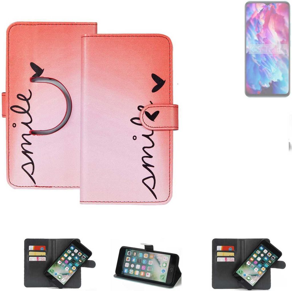 K-S-Trade Schutzhülle Handyhülle kompatibel mit Cubot A1 Hülle cover bookstyle Etui ''smile'' rot Standfunktion Kameraschutz (1Stk)