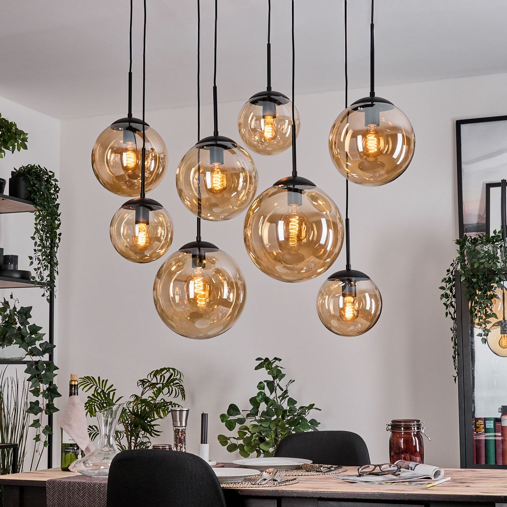 Fossobiubo Hängelampe aus Metall/Glas in Schwarz/Bernsteinfarben
