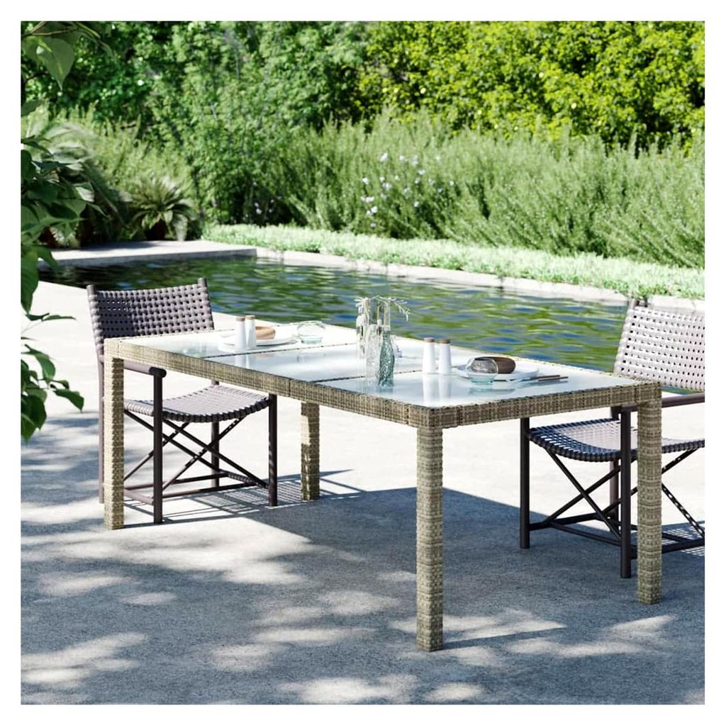 Gartentisch Klapptisch, Balkontisch, Gartenmöbel, Klappbarer Tisch, Beige 190x90x75 cm, Gehärtetes Glas und Poly Rattan