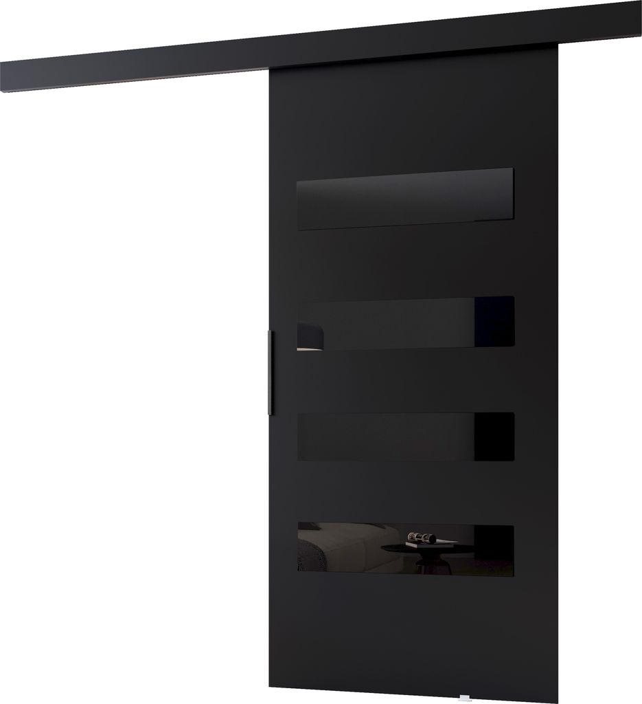 Minio, Schiebetür "CLEAN F", Zimmertür, 96 cm, Schwarze Farbe