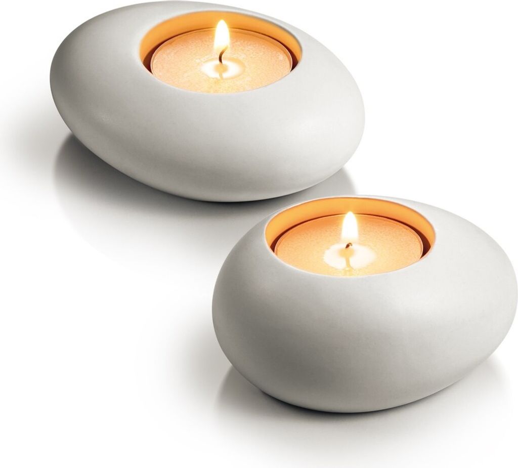 Teelichthalter FANCY HOME Stones 2 St., weiß Produktbild 
