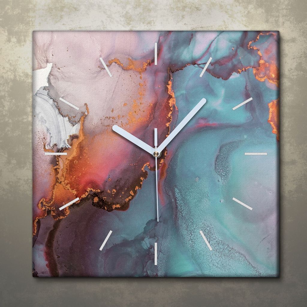 Wohnzimmer Leinwand Uhr Geräuschlos Küche 30x30 Farbiger, Marmor, Abstrakt, Textur, weiße Zeiger