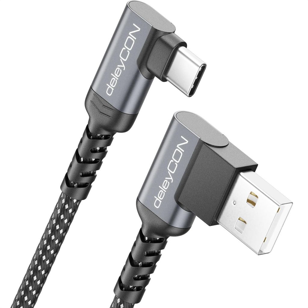 deleyCON 1,5m USB-C Kabel 2x 90° USB-A auf USB-C Ladekabel Produktbild 