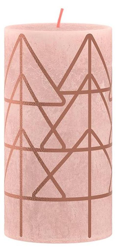 Bolsius Stumpenkerze rustikal 13 x 6,8 cm neblig rosa mit Aufdruck | 4 Stück