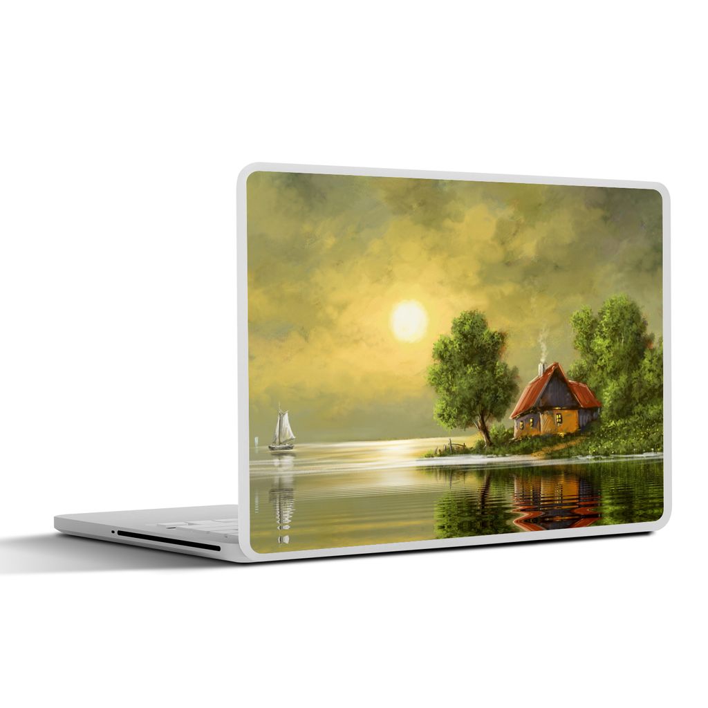 MuchoWow Laptop Aufkleber Sticker Cover Gemälde - Ölfarbe - Haus - Natur - Wasser 40x30 cm - Laptop Dekoration - Selbstklebend