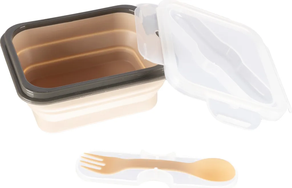 Portamerenda ZOPA Silicone con Posate Sand Beige | Snack Box Pieghevole