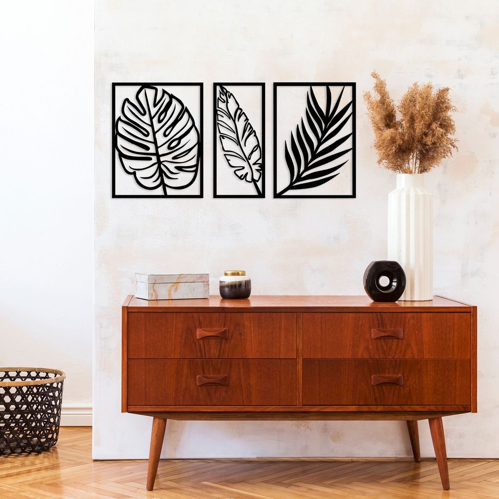 Wallity, Leaf- TNL1680, Schwarz, Sonstige Wohndekorationen, 80 x 38 cm, 100% Metall (Dicke: 1