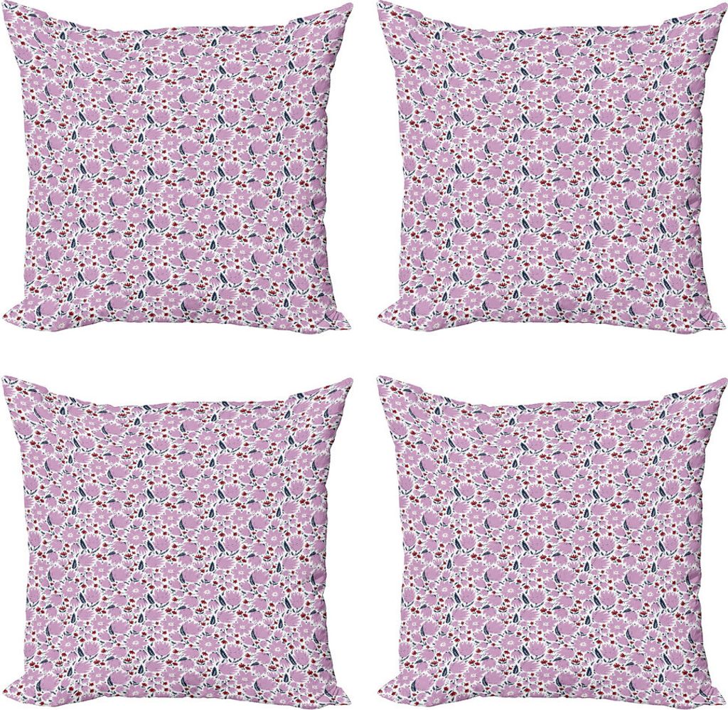 ABAKUHAUS Magnolie Kissenbezug Set (4 Stück), Garten-Kunst-Muster, Moderner Doppelseitiger Digitaldruck, 50 cm x 50 cm, Ruby-Dunkelblau und Lila