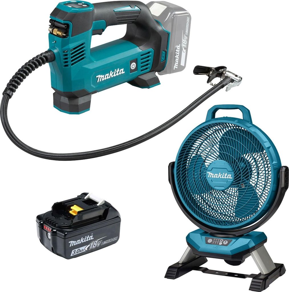 Makita DMP180F1 Akku-Kompressor 18V / 1x 3,0 Ah Akku + DCF301Z Akku-Lüfter