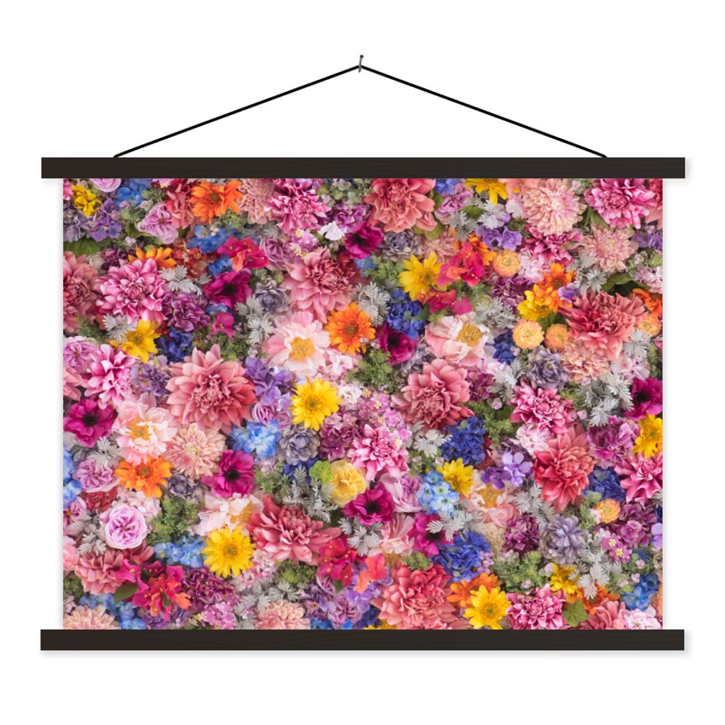 MuchoWow Textilposter Blumen - Farben - Collage 60x45 cm mit schwarzem Rahmen - Poster Schlafzimmer