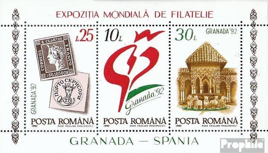 Briefmarken Rumänien 1992 Mi Block272 (kompl.Ausg.) postfrisch BriefmarkenausstellungGRANADA