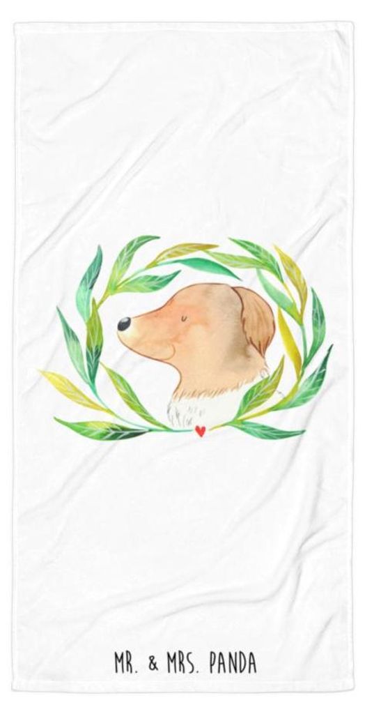 Mr. & Mrs. Panda Strandtuch Hund Blumen - Weiß - Geschenk, Badehandtuch, Strandlaken, Duschtuch, Hundeliebe, Hunde, Sprüche, Niedlich, Vierbeiner...