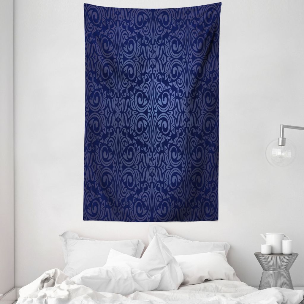 ABAKUHAUS Antiquität Wandteppich und Tagesdecke, Blaue Blumen altes Design aus Weiches Mikrofaser Stoff Waschbar ohne Verblassen Digitaldruck, 140...