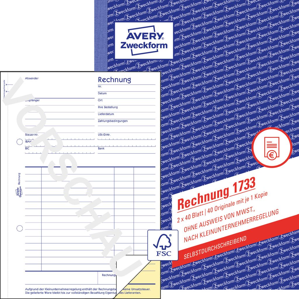 Avery Zweckform 1733, Rechnung, A5, selbstdurchschreibend, Produktbild 