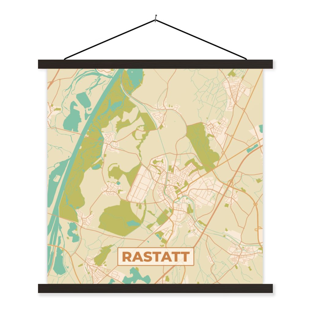 MuchoWow Textilposter Rastatt - Jahrgang - Karte - Stadtplan 90x90 cm mit schwarzem Rahmen - Magnetisches